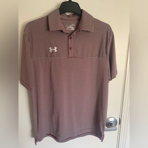 Excellent condition Under Armour men’s crimson & gray striped polo